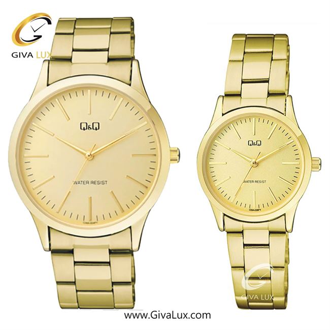 ساعت مچی اورجینال ست کیو اند کیو Q&Q طلایی | طلایی| طلایی| کد رفرنس مردانه: C08A-004PY، زنانه: C09A-008PY